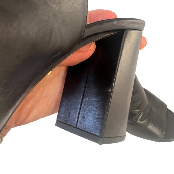 PRADA Albina Black Leather Chunky Block Peep Toe Slingback Heels 38.5 - Picture 10 of 13